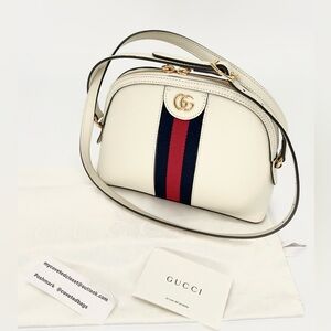 Gucci Ophidia Dome Shoulder Bag Mystic White with Red and Blue Stripe. Like New!